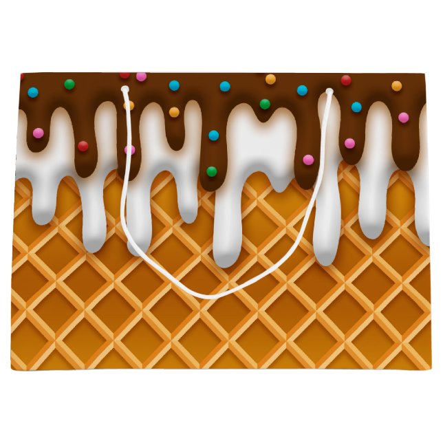 Ice Cream Drip Waffle Cone Chocolate And Vanilla Large Gift Bag (Front)