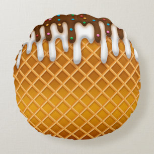 Ice Cream Drip Waffle Cone Chocolate And Vanilla  Round Pillow