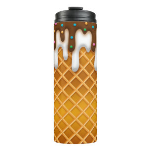 Ice Cream Drip Waffle Cone Chocolate And Vanilla Thermal Tumbler