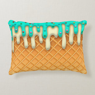 Ice Cream Drip Waffle Cone Mint With Sprinkles Accent Pillow
