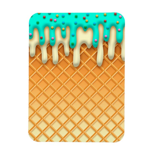 Ice Cream Drip Waffle Cone Mint With Sprinkles Magnet (Vertical)