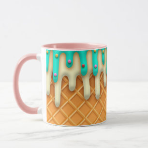 Ice Cream Drip Waffle Cone Mint With Sprinkles Mug
