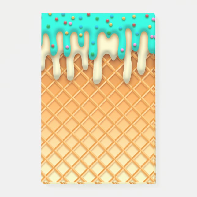Ice Cream Drip Waffle Cone Mint With Sprinkles Post-it Notes (Front)