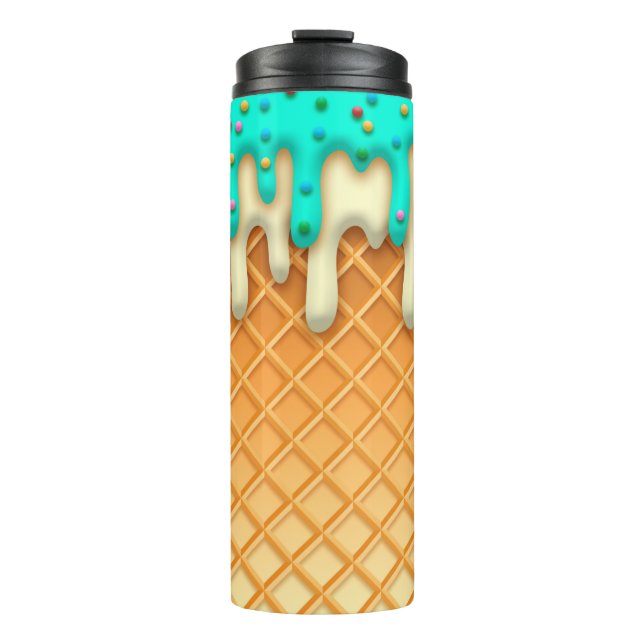 Ice Cream Drip Waffle Cone Mint With Sprinkles Thermal Tumbler (Front)