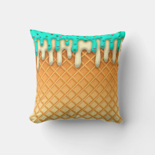 Ice Cream Drip Waffle Cone Mint With Sprinkles Throw Pillow
