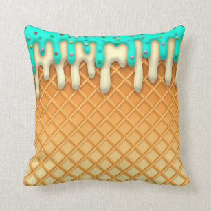 Ice Cream Drip Waffle Cone Mint With Sprinkles Throw Pillow