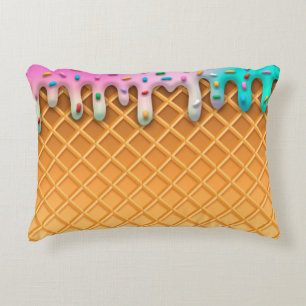 Ice Cream Drip Waffle Cone Pink With Sprinkles Accent Pillow