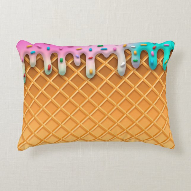 Ice Cream Drip Waffle Cone Pink With Sprinkles Accent Pillow (Front)