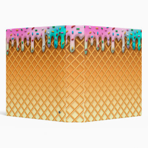 Ice Cream Drip Waffle Cone Pink With Sprinkles Binder