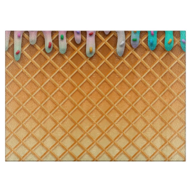 Ice Cream Drip Waffle Cone Pink With Sprinkles Cutting Board (Front)