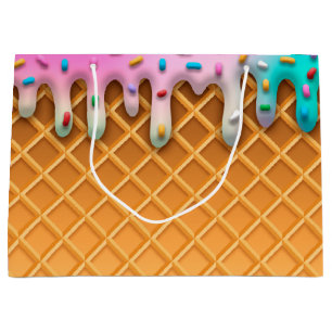 Ice Cream Drip Waffle Cone Pink With Sprinkles Large Gift Bag