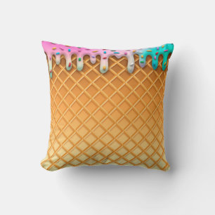 Ice Cream Drip Waffle Cone Pink With Sprinkles Throw Pillow