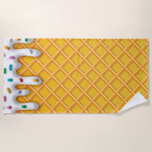 Ice Cream Drip Waffle Cone With Sprinkles Beach Towel