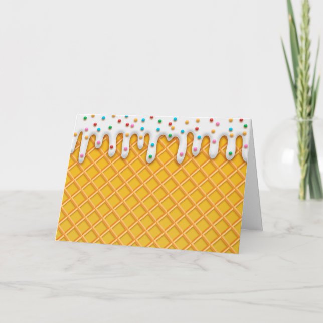 Ice Cream Drip Waffle Cone With Sprinkles Card (Front)