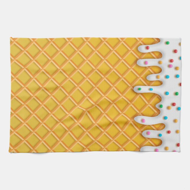 Ice Cream Drip Waffle Cone With Sprinkles Kitchen Towel (Horizontal)