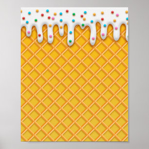 Ice Cream Drip Waffle Cone With Sprinkles Poster