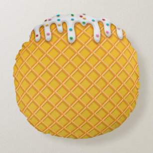 Ice Cream Drip Waffle Cone With Sprinkles Round Pillow