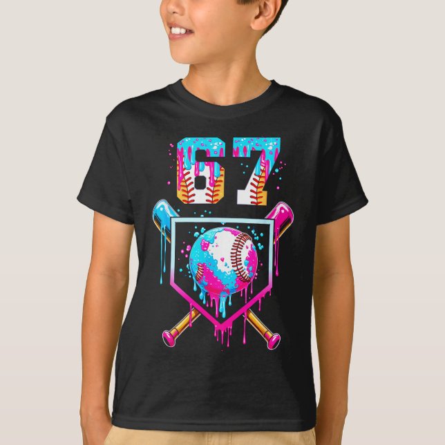 Ice Cream Dripng Boys Baseball Drip Fun 6 7 Six Se T-Shirt (Front)