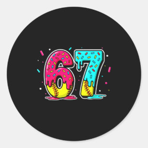 Ice Cream Dripng Softball Drip Funny 6 7 Six Seven Classic Round Sticker
