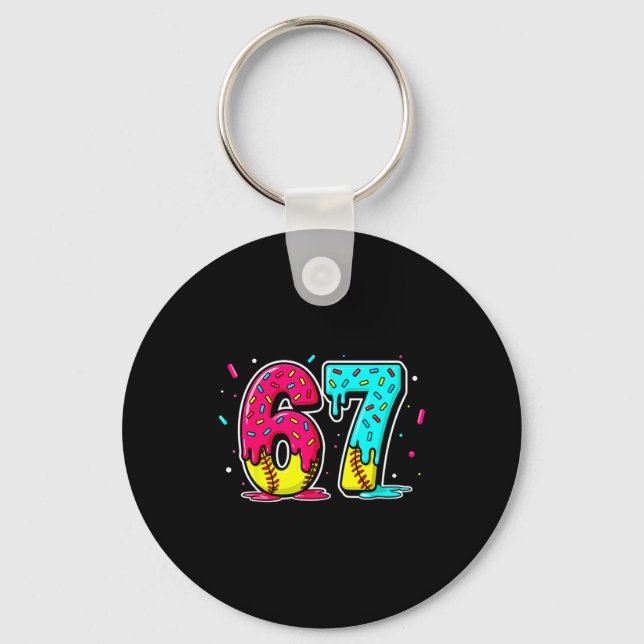 Ice Cream Dripng Softball Drip Funny 6 7 Six Seven Keychain (Front)