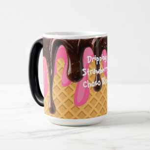 Ice Cream,Dripping Strawberry Choco Bliss Magic Mug