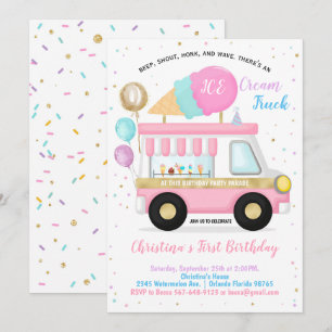 Ice Cream Drive By Birthday Parade Invitation