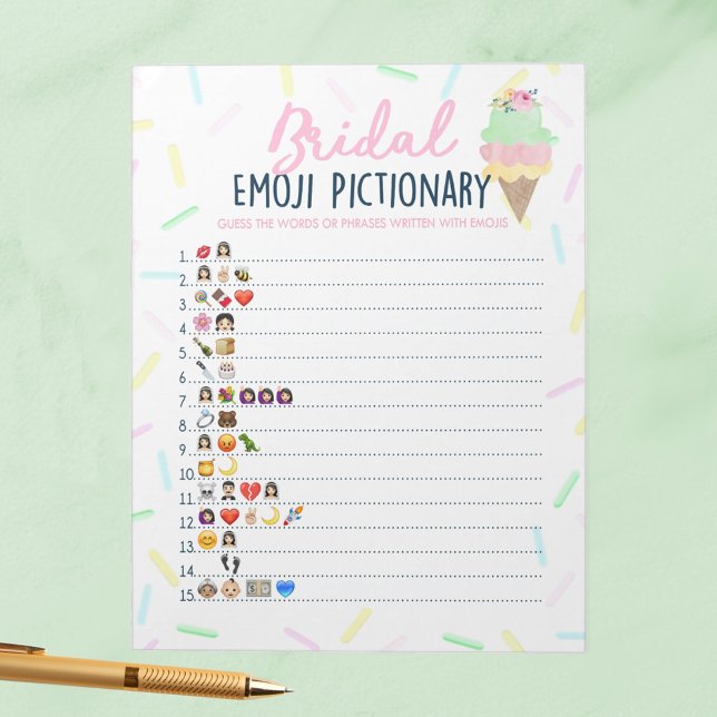 Ice Cream Emoji Pictionary Bridal Shower Game Pack Notepad (Emoji Pictionary Ice Cream Scooped Up Bridal Shower Game Pack of 40 Answer Sheets)