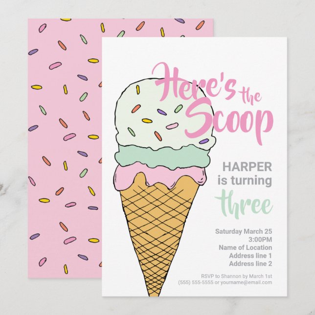 Ice Cream Event Celebration Editable Ice Cream Soc Invitation (Front/Back)