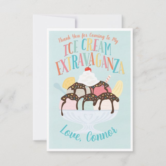 Ice Cream Extravaganza Birthday Party Thank You Invitation (Front)
