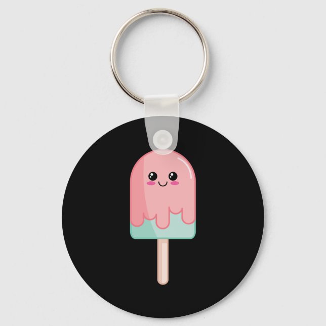 Ice Cream Face Kawaii Food Art Keychain (Front)