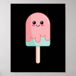 Ice Cream Face Kawaii Food Art Poster