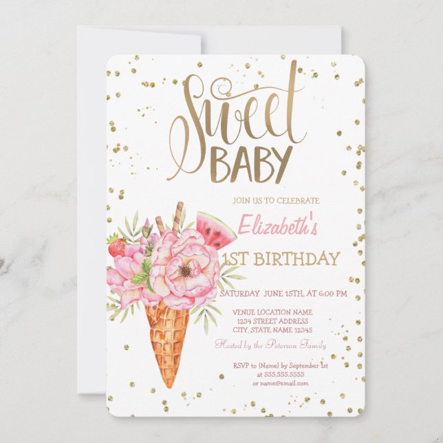  Ice Cream Flowers Fruit Diamonds Birthday   Invitation (Front)