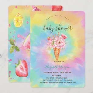  Ice Cream,Fruit Colourful Tie Dye Baby Shower   Invitation