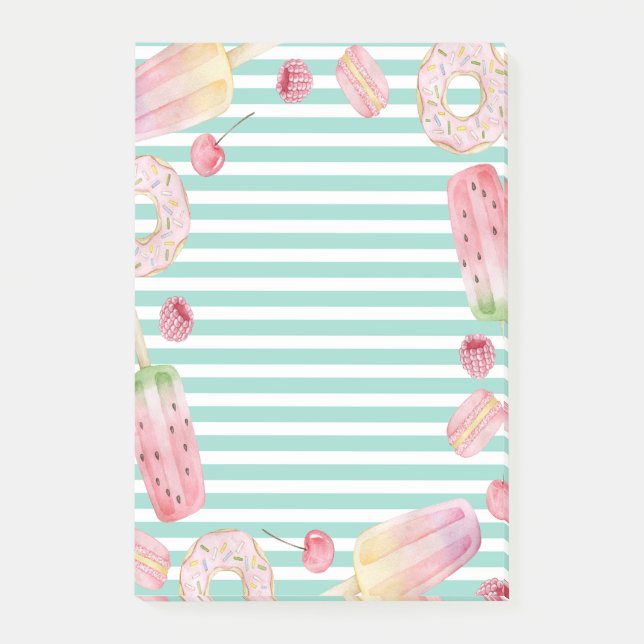 Ice Cream,Fruits,Doughnuts Stripes Post-it Notes (Front)