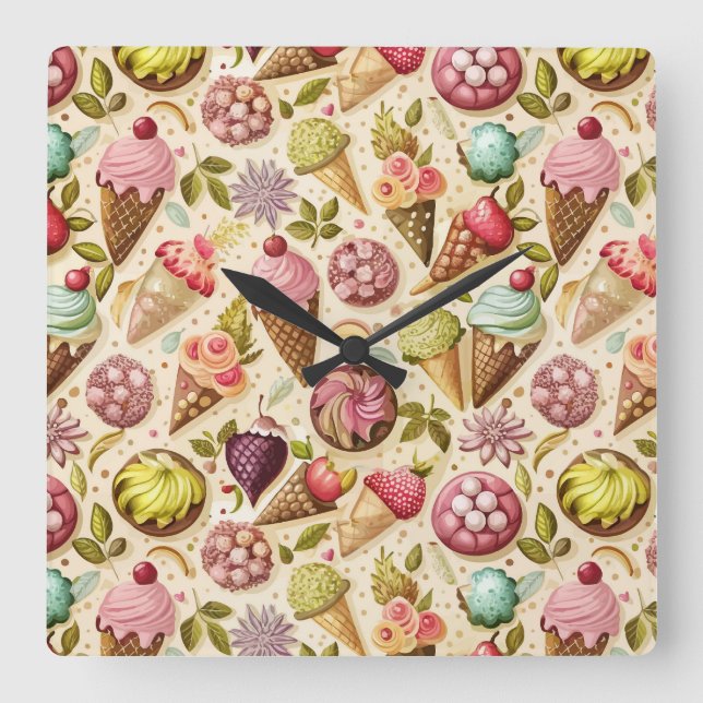 Ice Cream Fun Square Wall Clock (Front)