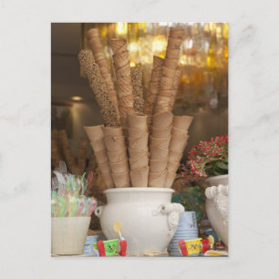 Ice cream gelato cones in shop window display postcard