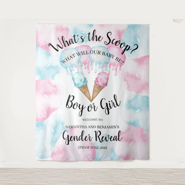 Ice cream gender reveal back drop.  tapestry (Front)