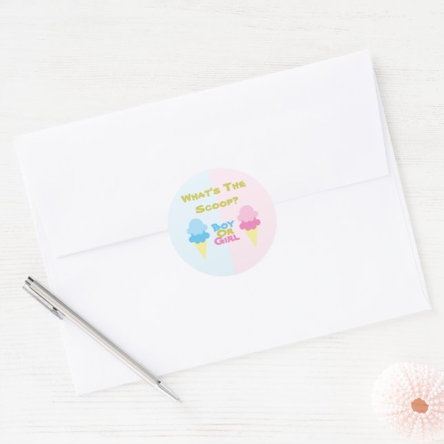 Ice Cream Gender Reveal Classic Round Sticker (Envelope)
