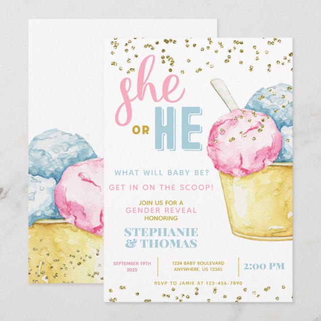 Ice Cream Gender Reveal Invitation (Front/Back)