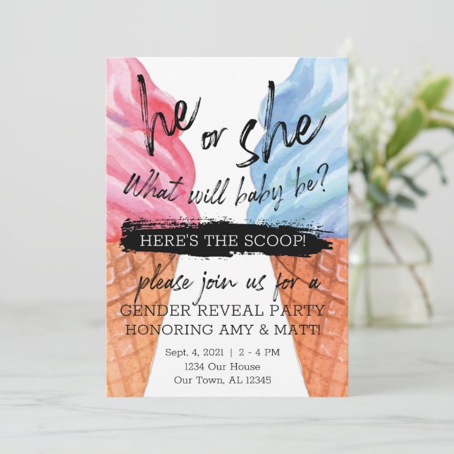 Ice Cream Gender Reveal Invitation (Standing Front)