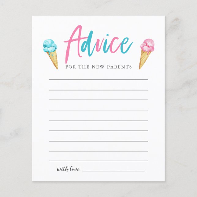 Ice Cream Gender Reveal Party Advice Card (Front)