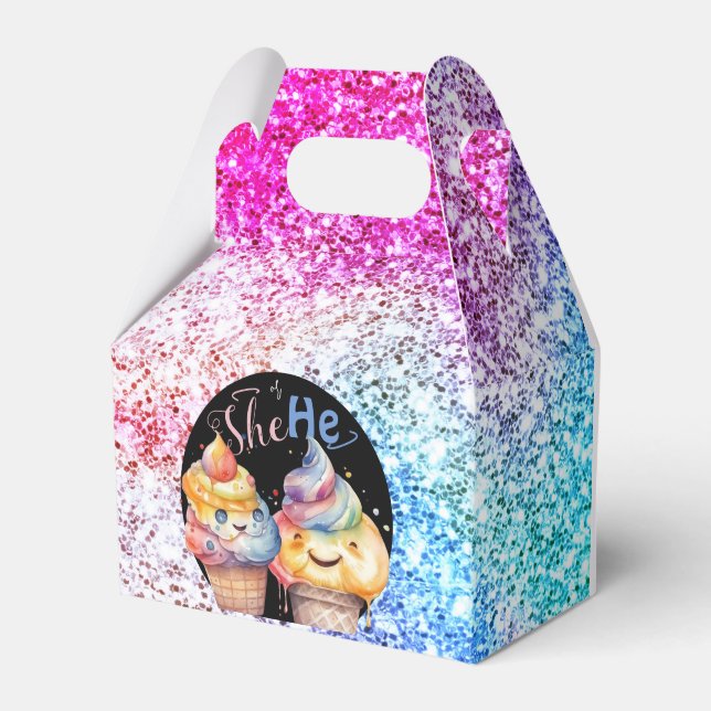 Ice Cream Gender Reveal Party Invitation Favor Box (Front Side)