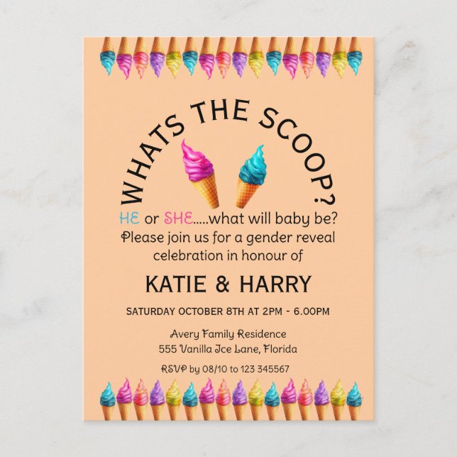 Ice Cream Gender Reveal Postcard (Front)