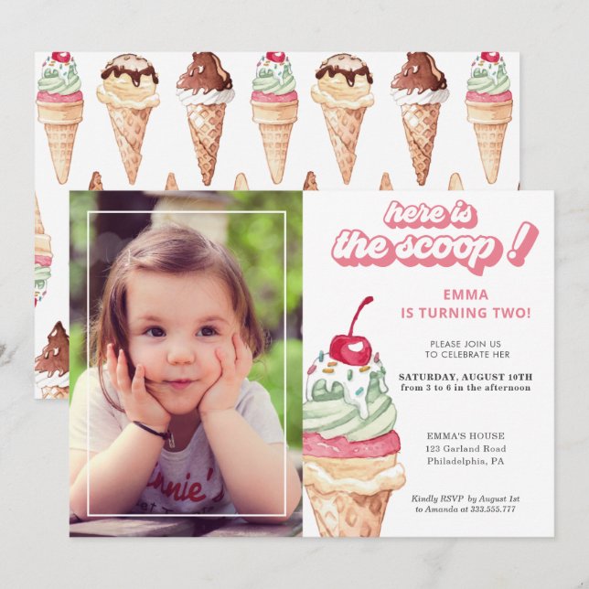 Ice Cream Girl Anniversaire Photo Invitation (Devant / Derrière)