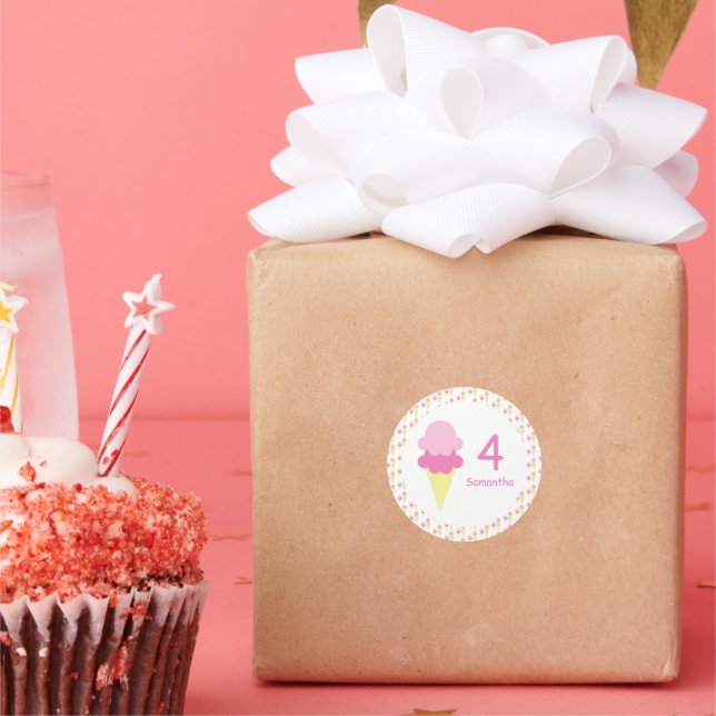 Ice Cream Girl Birthday Classic Round Sticker (Party)