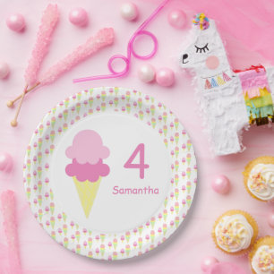 Ice Cream Girl Birthday Paper Plate