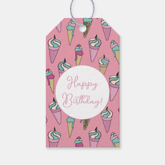 Ice Cream Girls Birthday Gift Tags (Front)