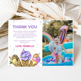 Ice Cream Girls Birthday Party Photo Thank You Card