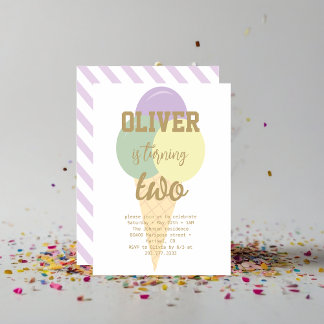 Ice Cream Gold Foil Calligraphy Birthday Party Invitation