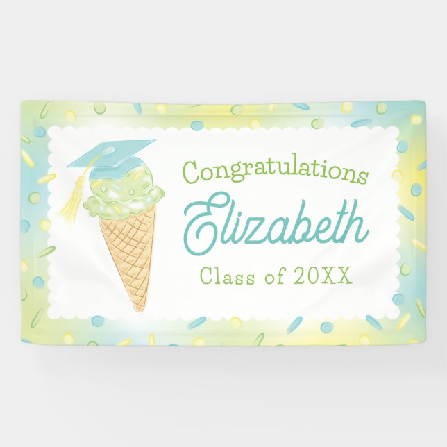 Ice Cream Graduation Party Blue Green Banner (Horizontal)